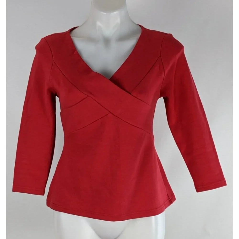 Portmans Womens Top Size Medium Red Long Sleeve V-Neck Zip-up Fitted Blouse - Picture 1 of 9